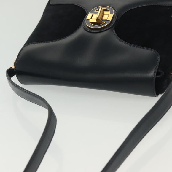 GUCCI Shoulder Bag Suede Navy Gold Auth ep10549