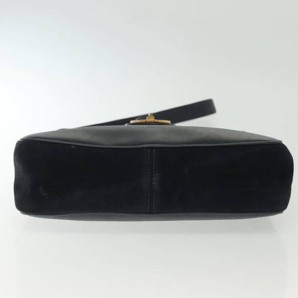 GUCCI Shoulder Bag Suede Navy Gold Auth ep10549