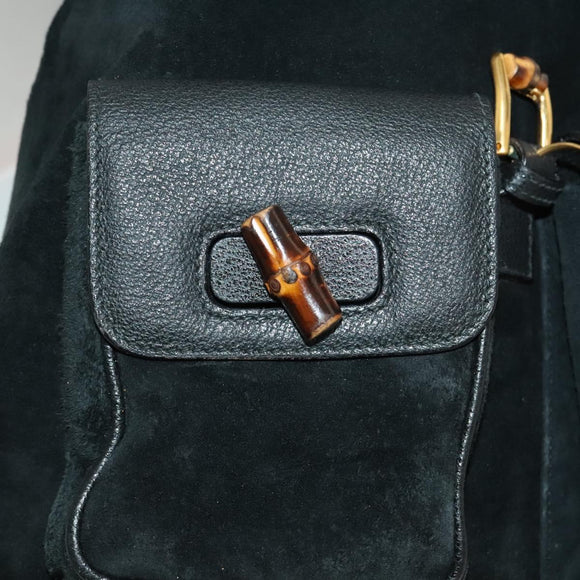 GUCCI Bamboo Backpack Suede Black Gold 003 2058 0016 Auth ep10550