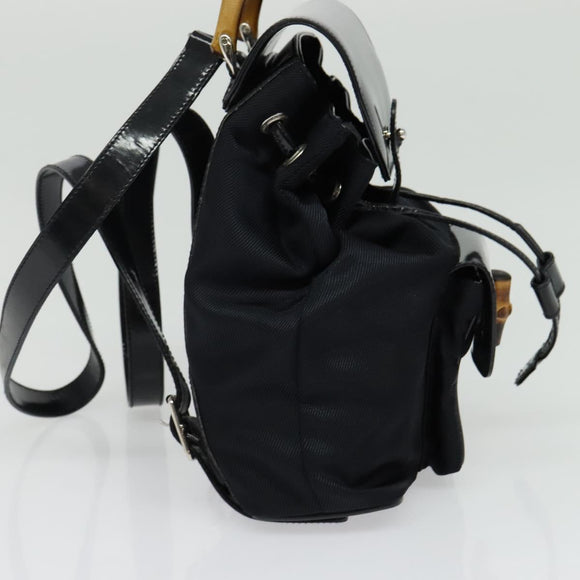 GUCCI Bamboo Backpack Nylon Black Silver 003 3444 0030 Auth ep10557