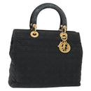Christian Dior Lady Dior Canage Hand Bag Nylon Black Gold Auth ep10577-1