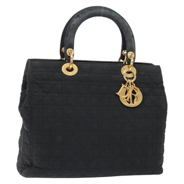 Christian Dior Lady Dior Canage Hand Bag Nylon Black Gold Auth ep10577