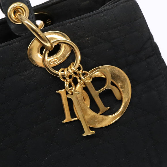 Christian Dior Lady Dior Canage Hand Bag Nylon Black Gold Auth ep10577