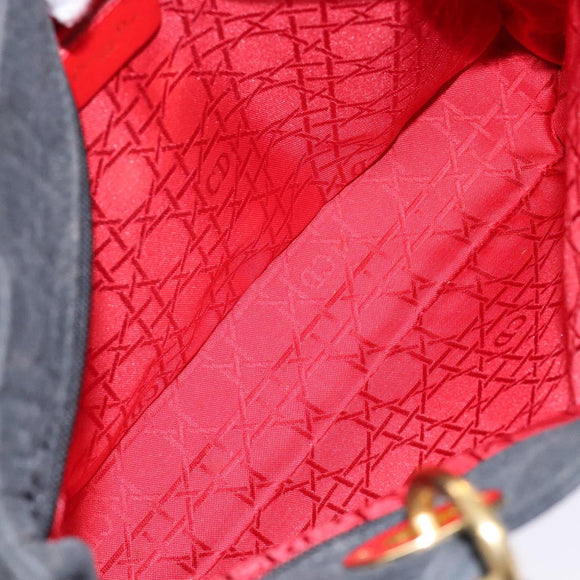 Christian Dior Lady Dior Canage Hand Bag Nylon Black Gold Auth ep10577