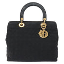 Christian Dior Lady Dior Canage Hand Bag Nylon Black Gold Auth ep10577-13