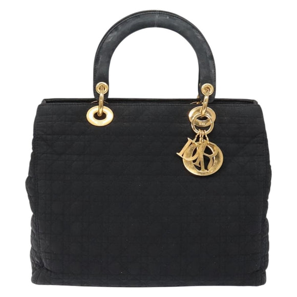Christian Dior Lady Dior Canage Hand Bag Nylon Black Gold Auth ep10577