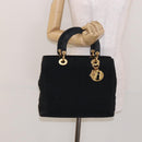 Christian Dior Lady Dior Canage Hand Bag Nylon Black Gold Auth ep10577-23