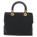 Christian Dior Lady Dior Canage Hand Bag Nylon Black Gold Auth ep10577-2