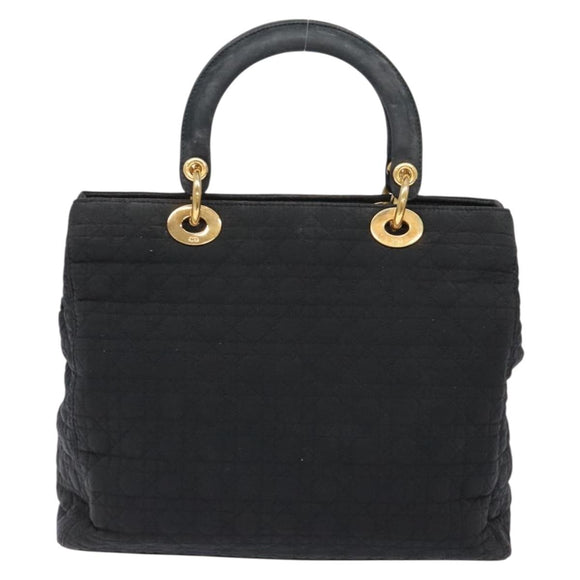 Christian Dior Lady Dior Canage Hand Bag Nylon Black Gold Auth ep10577