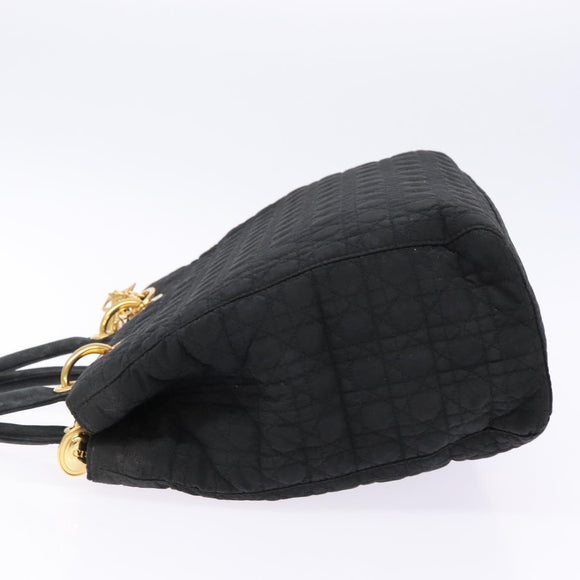 Christian Dior Lady Dior Canage Hand Bag Nylon Black Gold Auth ep10577
