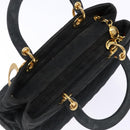 Christian Dior Lady Dior Canage Hand Bag Nylon Black Gold Auth ep10577-6