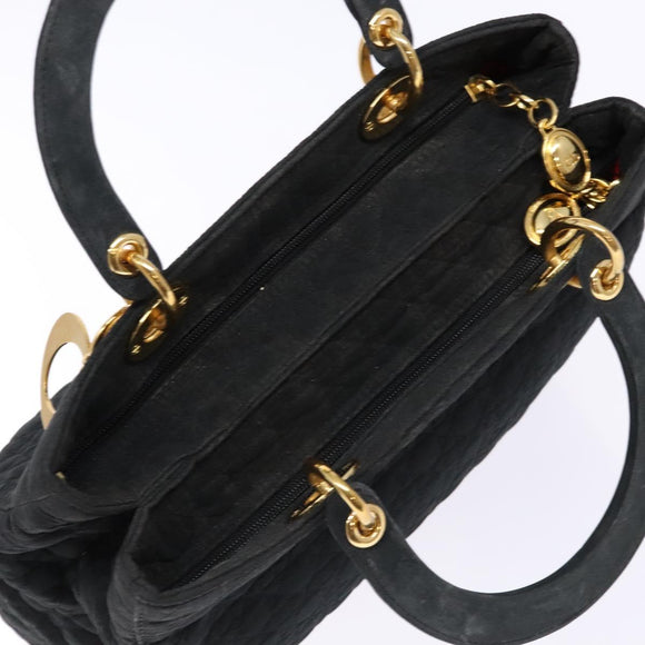 Christian Dior Lady Dior Canage Hand Bag Nylon Black Gold Auth ep10577
