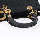 Christian Dior Lady Dior Canage Hand Bag Nylon Black Gold Auth ep10577-7