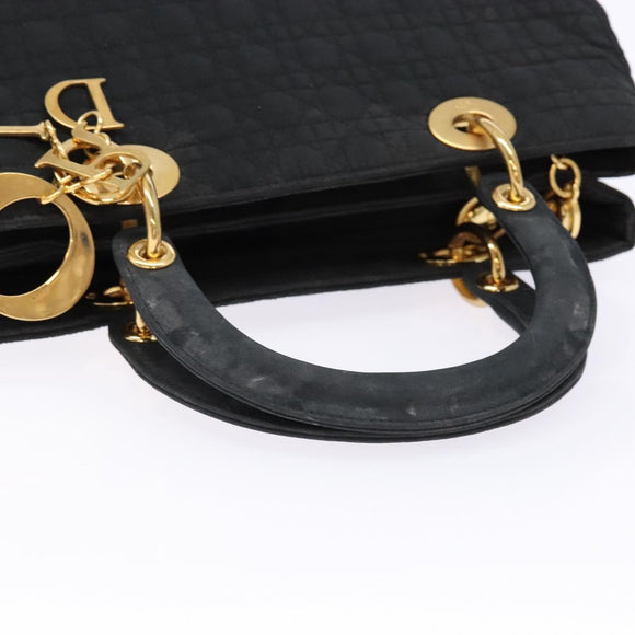 Christian Dior Lady Dior Canage Hand Bag Nylon Black Gold Auth ep10577