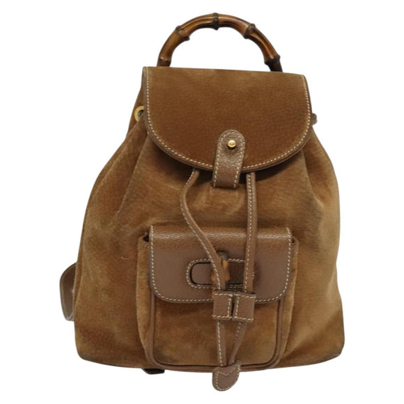 GUCCI Bamboo Backpack Suede Brown Gold 003 58 0030 Auth ep10582