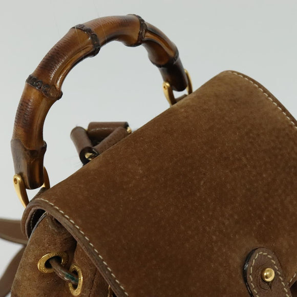 GUCCI Bamboo Backpack Suede Brown Gold 003 58 0030 Auth ep10582