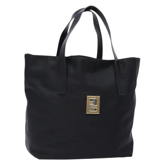 FENDI Tote Bag Nylon Black Gold Auth ep10599