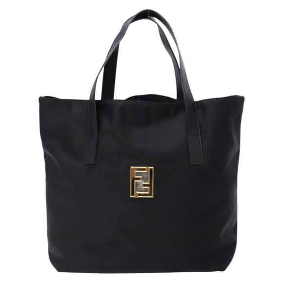 FENDI Tote Bag Nylon Black Gold Auth ep10599