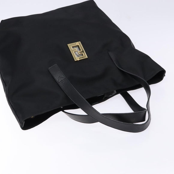 FENDI Tote Bag Nylon Black Gold Auth ep10599