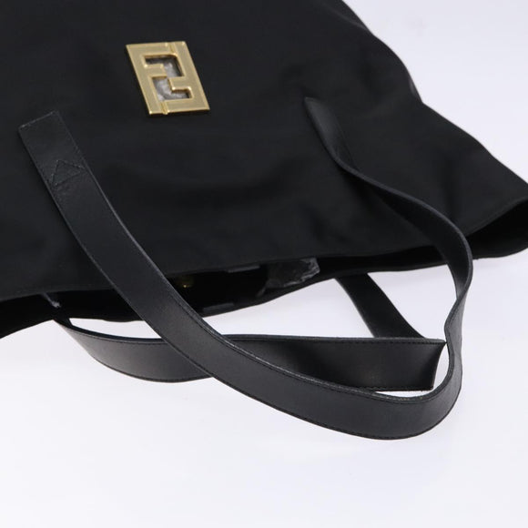 FENDI Tote Bag Nylon Black Gold Auth ep10599