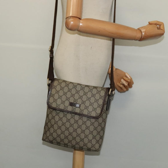 GUCCI GG Supreme Shoulder Bag PVC Beige Silver 223666 Auth ep10605