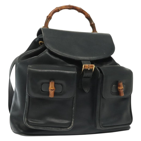 GUCCI Bamboo Backpack Leather Black Gold 003 2058 0016 Auth ep10615