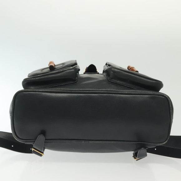 GUCCI Bamboo Backpack Leather Black Gold 003 2058 0016 Auth ep10615