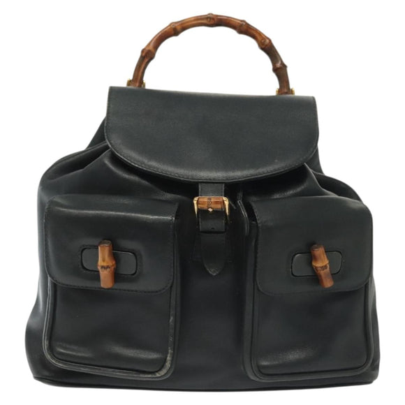 GUCCI Bamboo Backpack Leather Black Gold 003 2058 0016 Auth ep10615