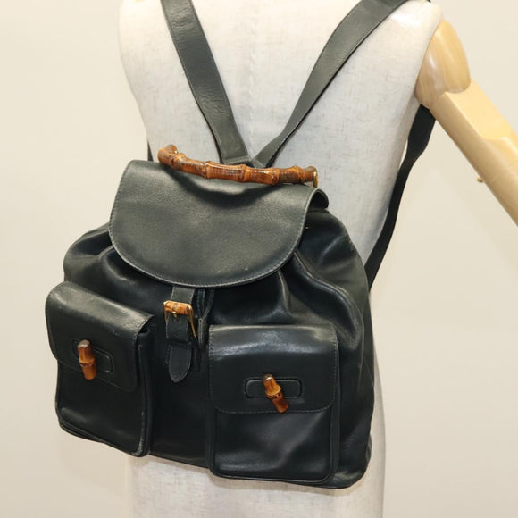 GUCCI Bamboo Backpack Leather Black Gold 003 2058 0016 Auth ep10615