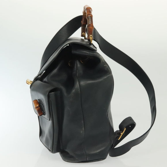 GUCCI Bamboo Backpack Leather Black Gold 003 2058 0016 Auth ep10615
