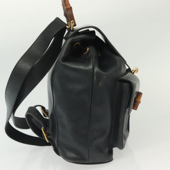 GUCCI Bamboo Backpack Leather Black Gold 003 2058 0016 Auth ep10615