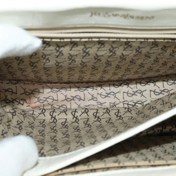 SAINT LAURENT Shoulder Bag Leather White Gold Auth ep10622