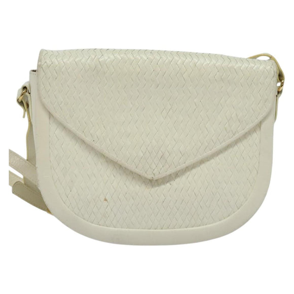 SAINT LAURENT Shoulder Bag Leather White Gold Auth ep10622