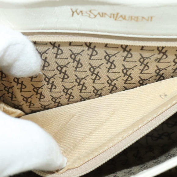 SAINT LAURENT Shoulder Bag Leather White Gold Auth ep10622