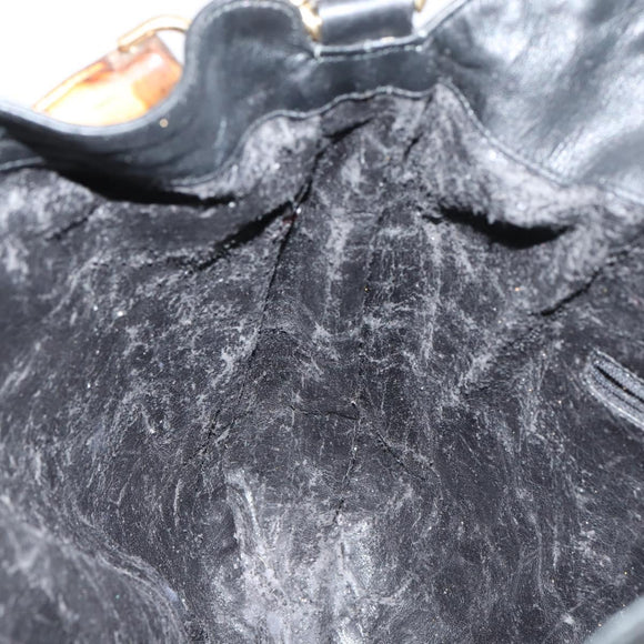 GUCCI Bamboo Hand Bag Leather 2way Black Gold 001 1998 1577 Auth ep10628