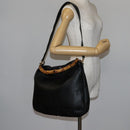 GUCCI Bamboo Hand Bag Leather 2way Black Gold 001 1998 1577 Auth ep10628-22