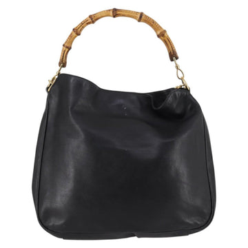 GUCCI Bamboo Hand Bag Leather 2way Black Gold 001 1998 1577 Auth ep10628 - 0