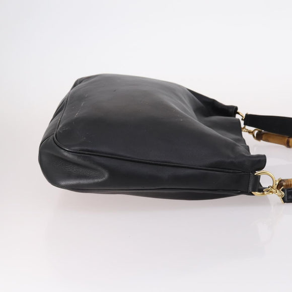 GUCCI Bamboo Hand Bag Leather 2way Black Gold 001 1998 1577 Auth ep10628
