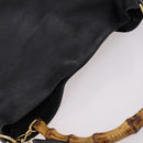 GUCCI Bamboo Hand Bag Leather 2way Black Gold 001 1998 1577 Auth ep10628-6