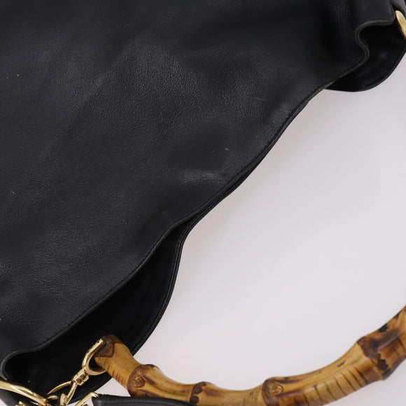 GUCCI Bamboo Hand Bag Leather 2way Black Gold 001 1998 1577 Auth ep10628
