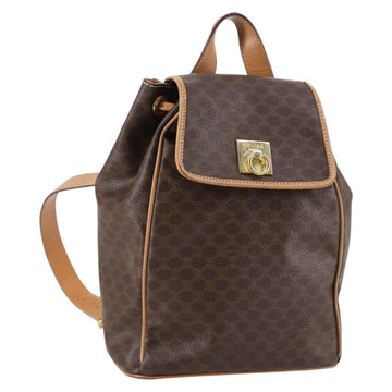 CELINE Macadam Canvas Backpack PVC Leather Brown Gold Auth ep10632