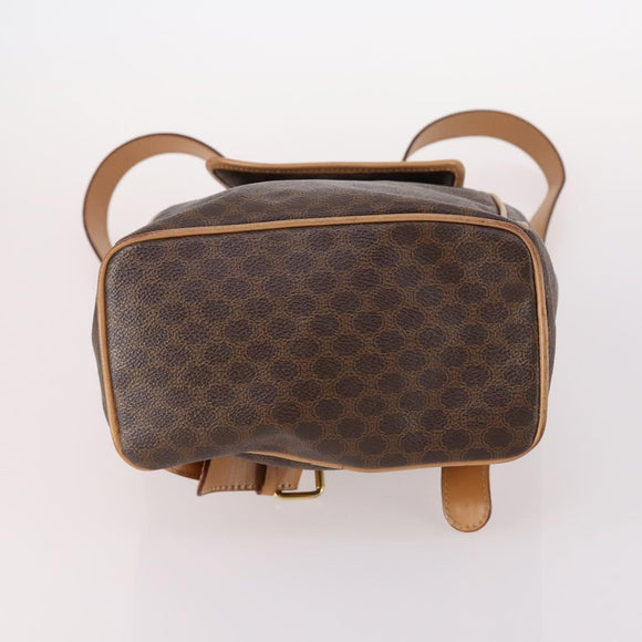 CELINE Macadam Canvas Backpack PVC Leather Brown Gold Auth ep10632