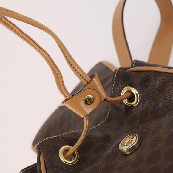 CELINE Macadam Canvas Backpack PVC Leather Brown Gold Auth ep10632