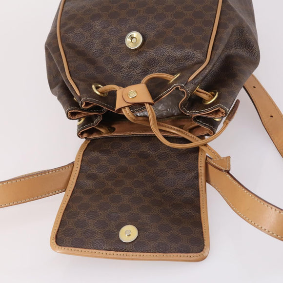 CELINE Macadam Canvas Backpack PVC Leather Brown Gold Auth ep10632