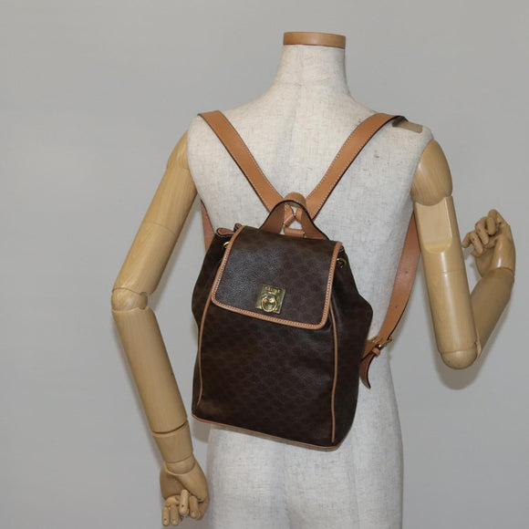 CELINE Macadam Canvas Backpack PVC Leather Brown Gold Auth ep10632