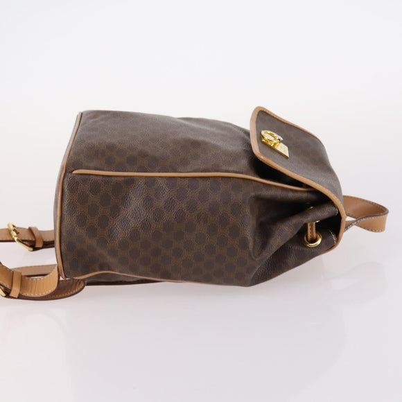 CELINE Macadam Canvas Backpack PVC Leather Brown Gold Auth ep10632