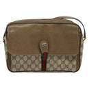 GUCCI GG Supreme Web Sherry Line Shoulder Bag PVC Beige Gold Auth ep10647-2