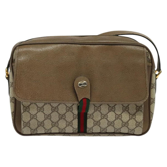 GUCCI GG Supreme Web Sherry Line Shoulder Bag PVC Beige Gold Auth ep10647
