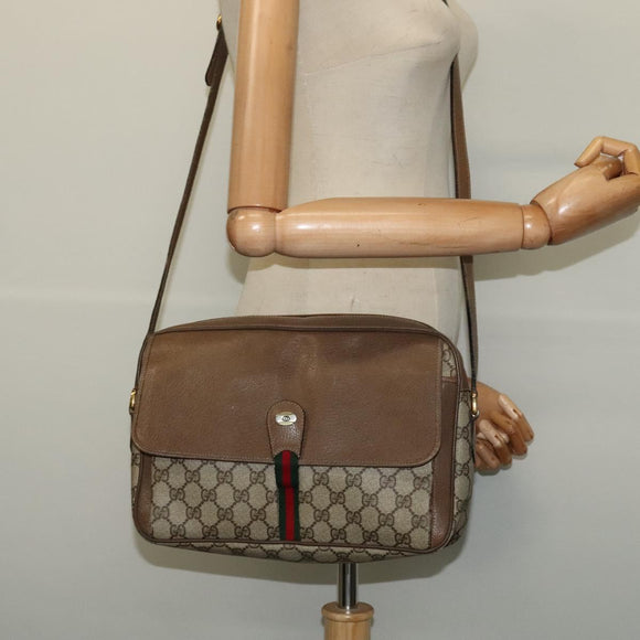 GUCCI GG Supreme Web Sherry Line Shoulder Bag PVC Beige Gold Auth ep10647