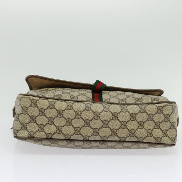 GUCCI GG Supreme Web Sherry Line Shoulder Bag PVC Beige Gold Auth ep10647